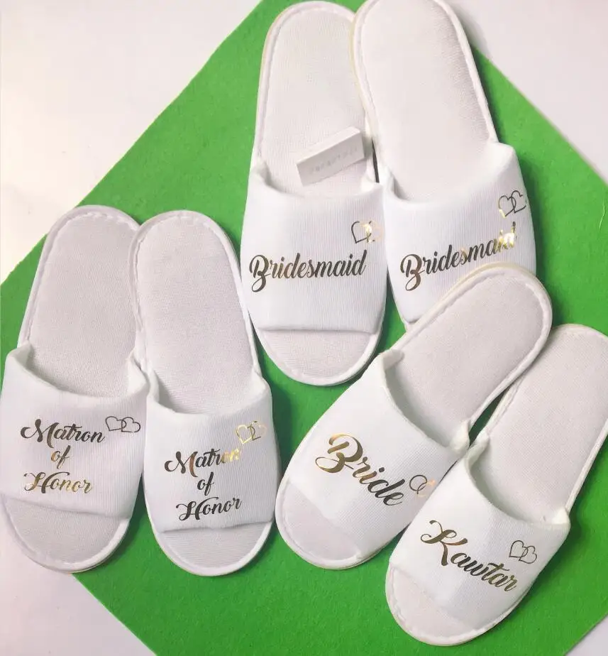 

rose gold Personalized Bride Bridesmaid Groom Groomsman gifts Hens Night Bachelorette party Spa Slippers for guests