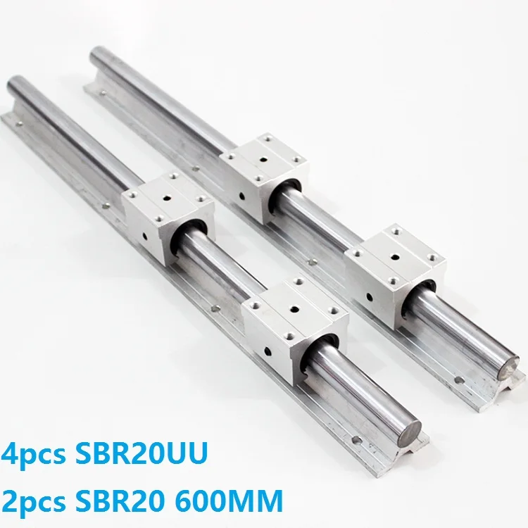 

2pcs SBR20 20mm -L 600mm support rail linear guide + 4pcs SBR20UU linear blocks for CNC router parts linear rail