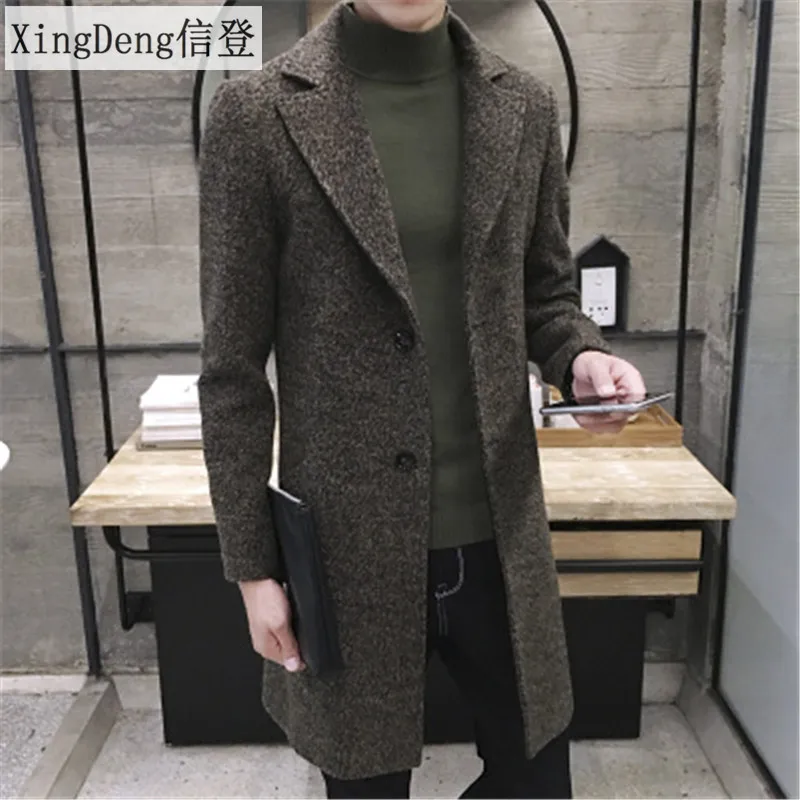 XingDeng Men Long Casual top Coats Men's Thick Wool Trench fashion warm Coat Lapel Collar Spring Autumn Overcoat Plus Size 5XL