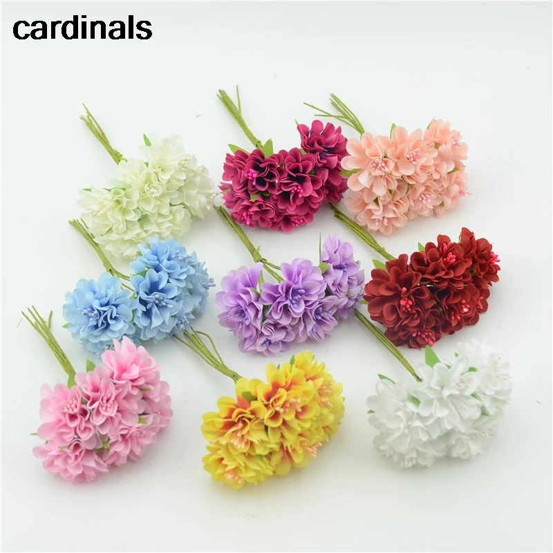 

6/60pcs/Lot Mini Silk Artificial Rose Flowers Bouquet Scrapbooking Fake Flower Stamen Wedding Party Decoration DIY Handmade