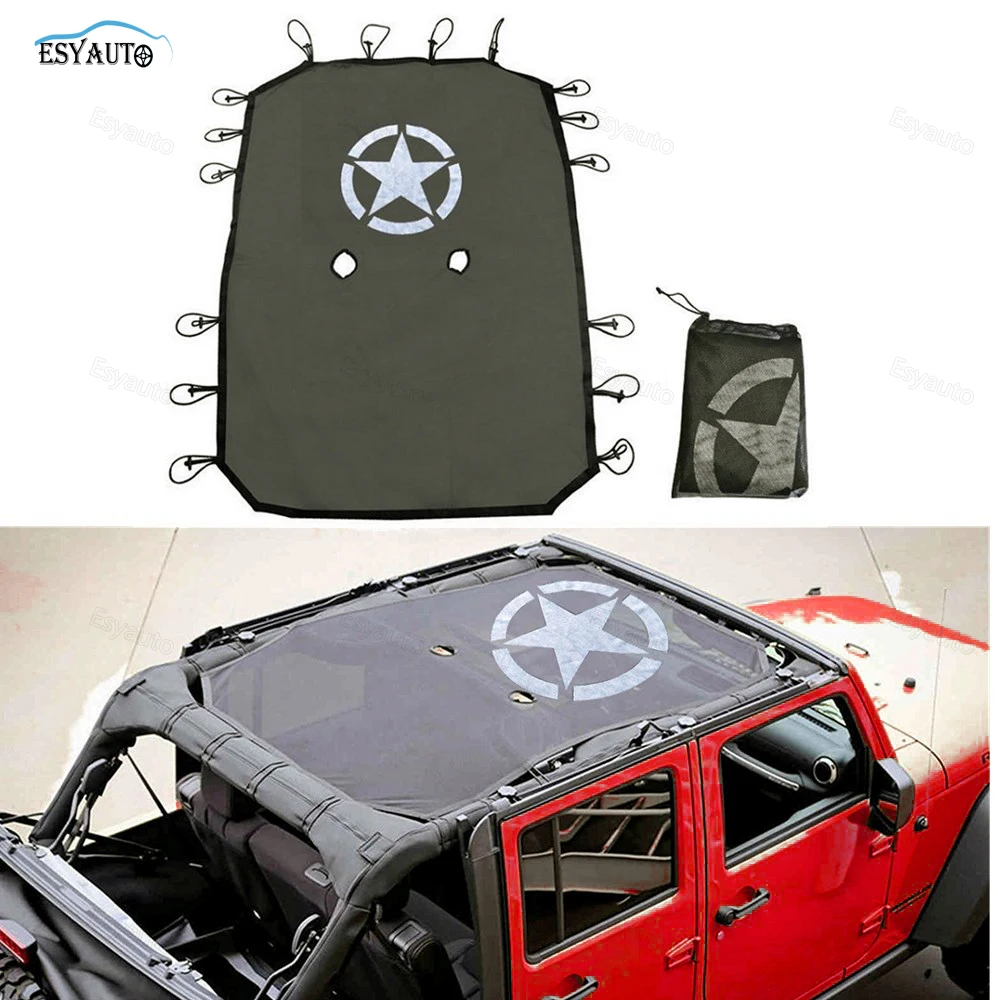 

Car Styling Sunshade Top Covers Net USA flag/Pentagram Style Anti UV Eclipse Protection for Jeep Wrangler JK JKU 4-Door '07-'17