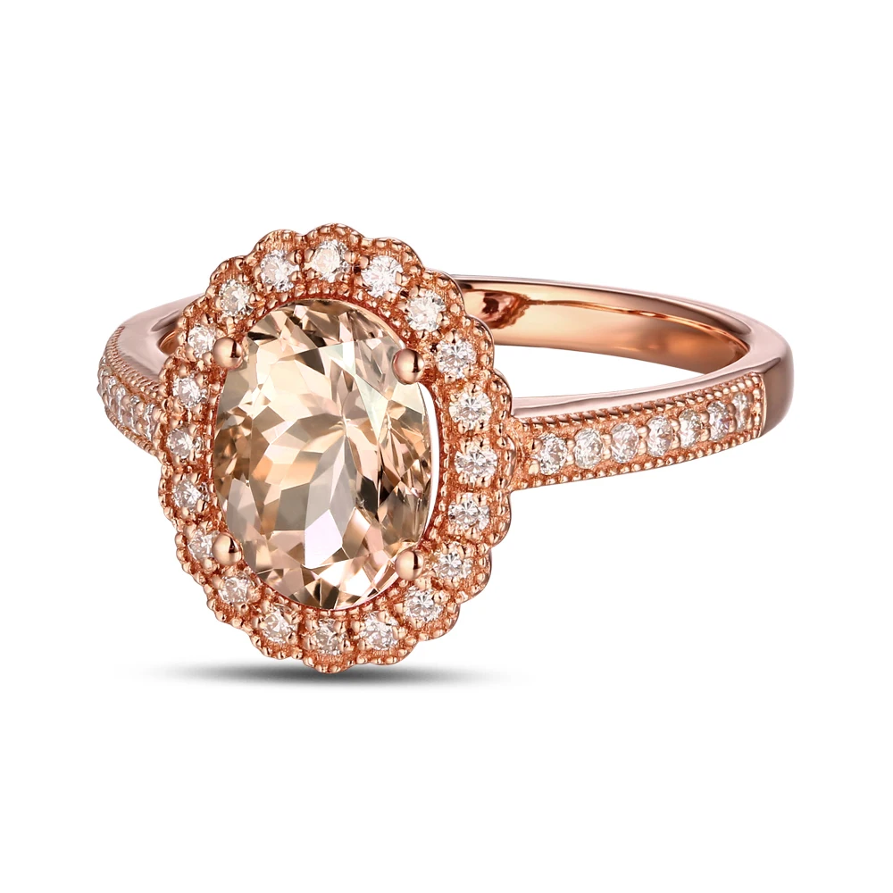 14K różowe złoto 1.76t naturalne Morganite & 0.28ct diamenty Mligrain zaręczynowy klasyczny pierścionek