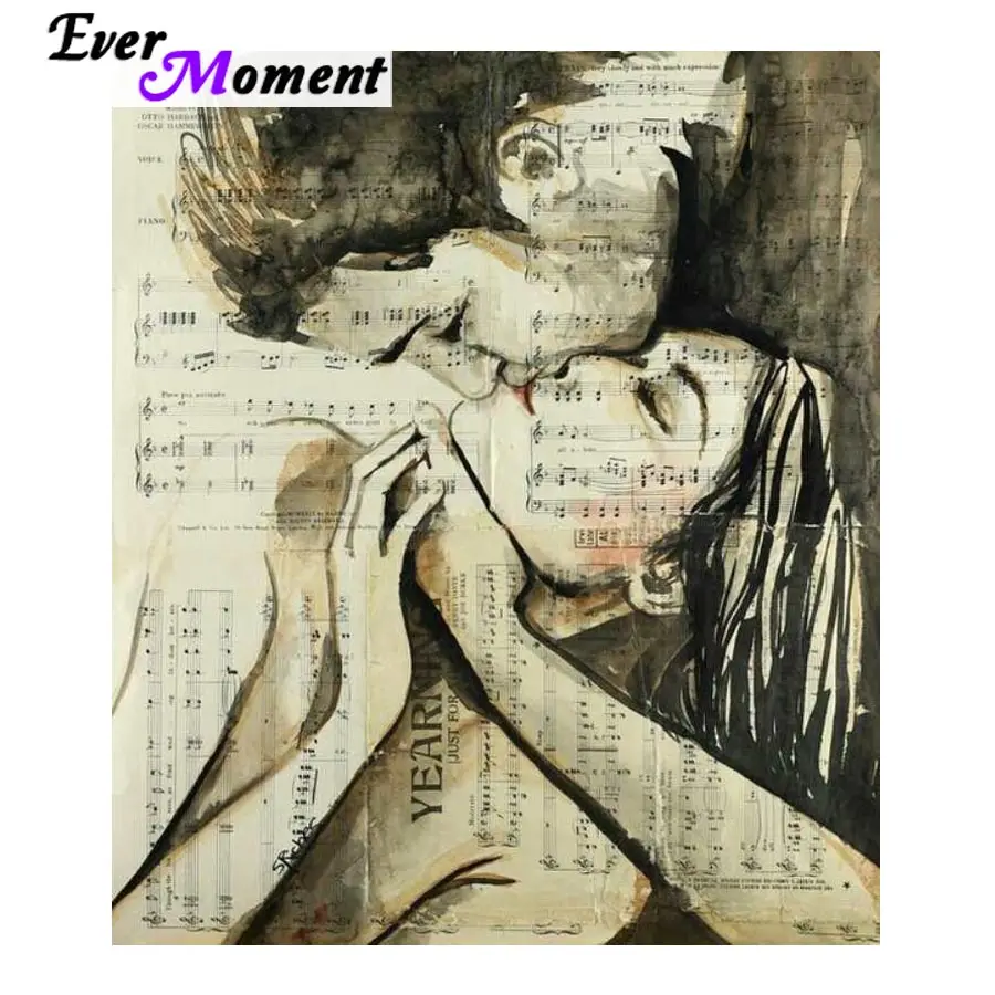 Ever Moment Diamond Painting Art Love Kiss Music Score Diamond Embroidery Lovers Full Square Stones Mosaic Handiwork ASF944