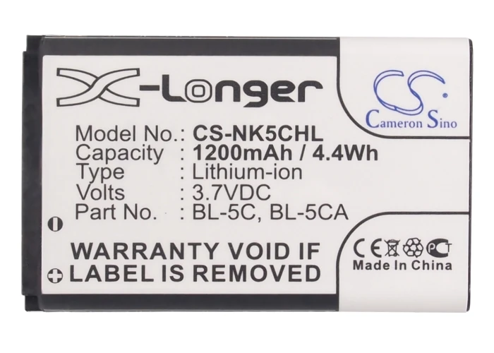 Cameron Sino BL-5C, BL-5CA for Nokia 1100,1200,1315,1600,2112,2118,2255, 2270,2280,2285,2300,2310,2355,2600