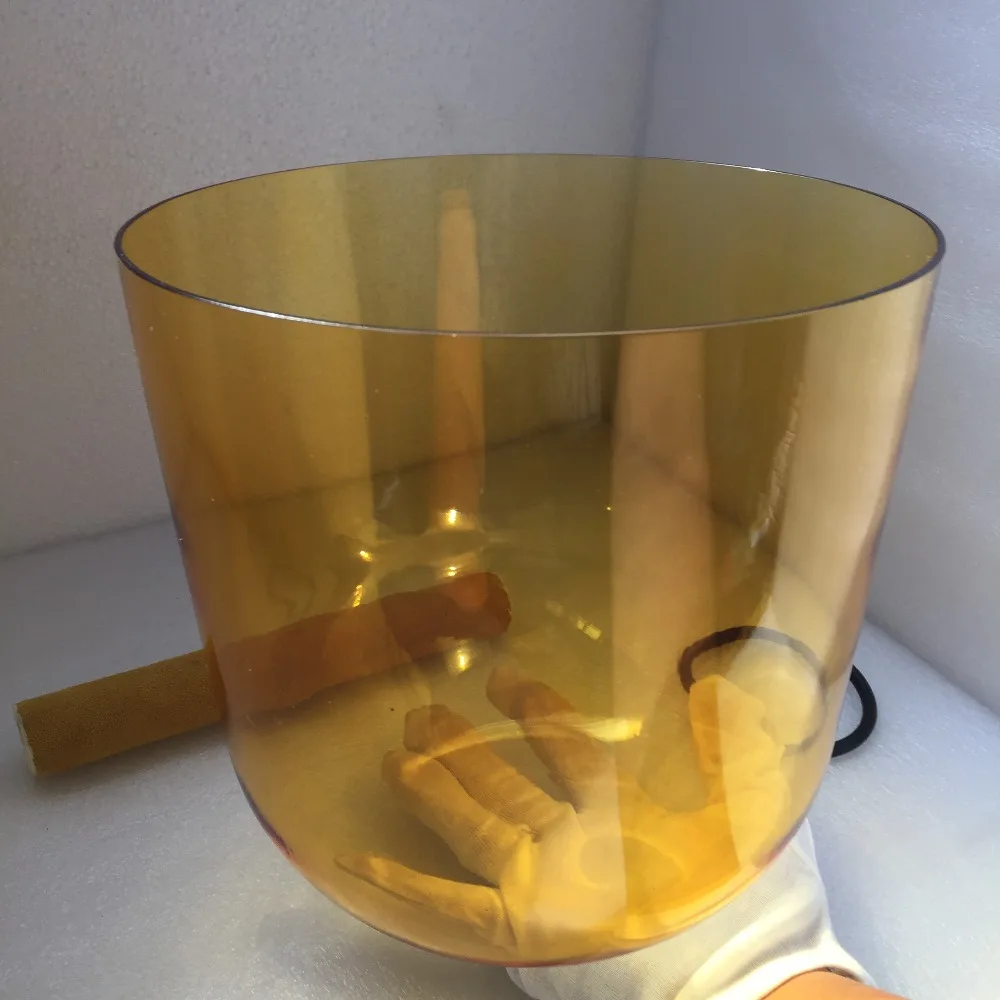 Standard 432HZ 3th Octave yellow Crystal Singing Bowl size 8.0 Inch in Perfect Musical Note 