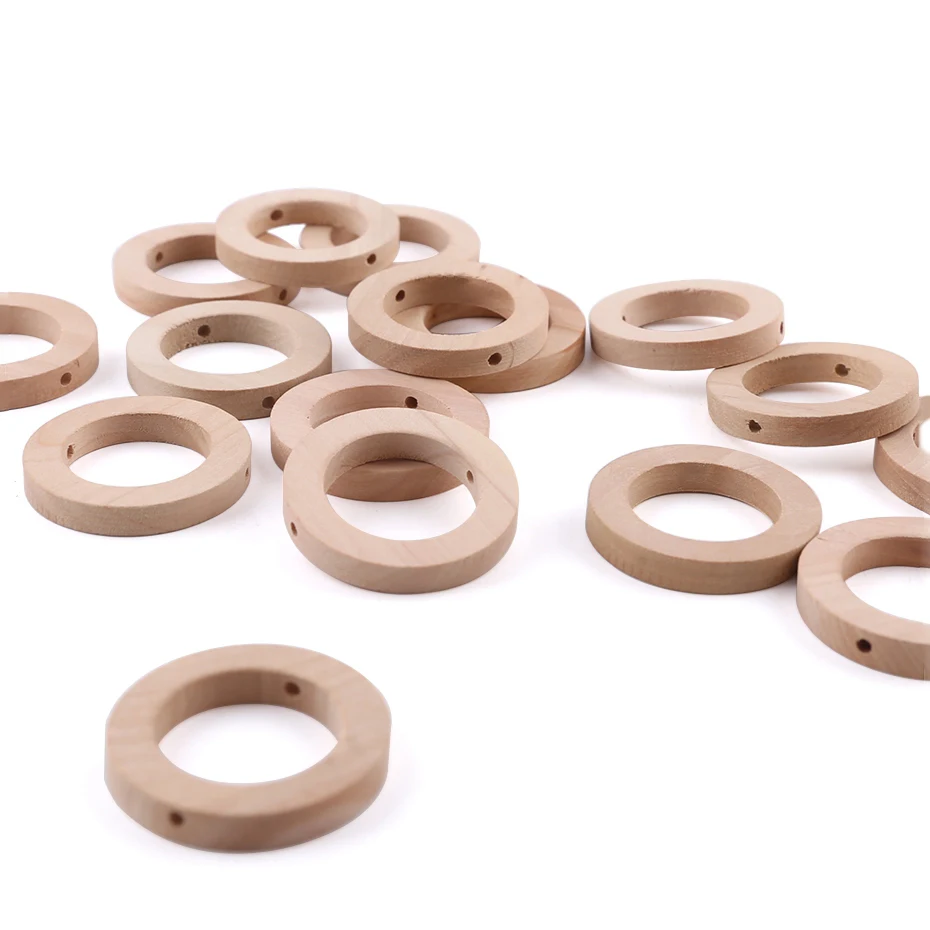 

50PCS 25*8MM Food Grade Wood Teether DIY Making Ring With Hole Wooden Unfinished Crafts Accessories Chew Teething Smooth Ring