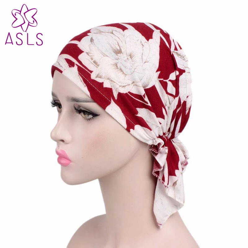 New Fashion high quality Women Stretchy Turban Cotton Beanie Pre Tied Scarf Head Scarf Chemo Hat Cancer Scarves Lady Turbante