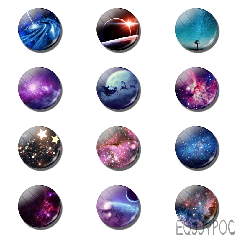 12pcs Space 30MM 25MM Magnetic Refrigerator Stickers Astrophile Galaxy Glass Cabochon Fridge Magnet Note Holder Home Decor Gift
