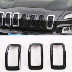 For Jeep Cherokee 2014-16 3Pcs/Set ABS Exterior Car Styling Front Center Grill Mesh Grille Decor Frame Trim Cover