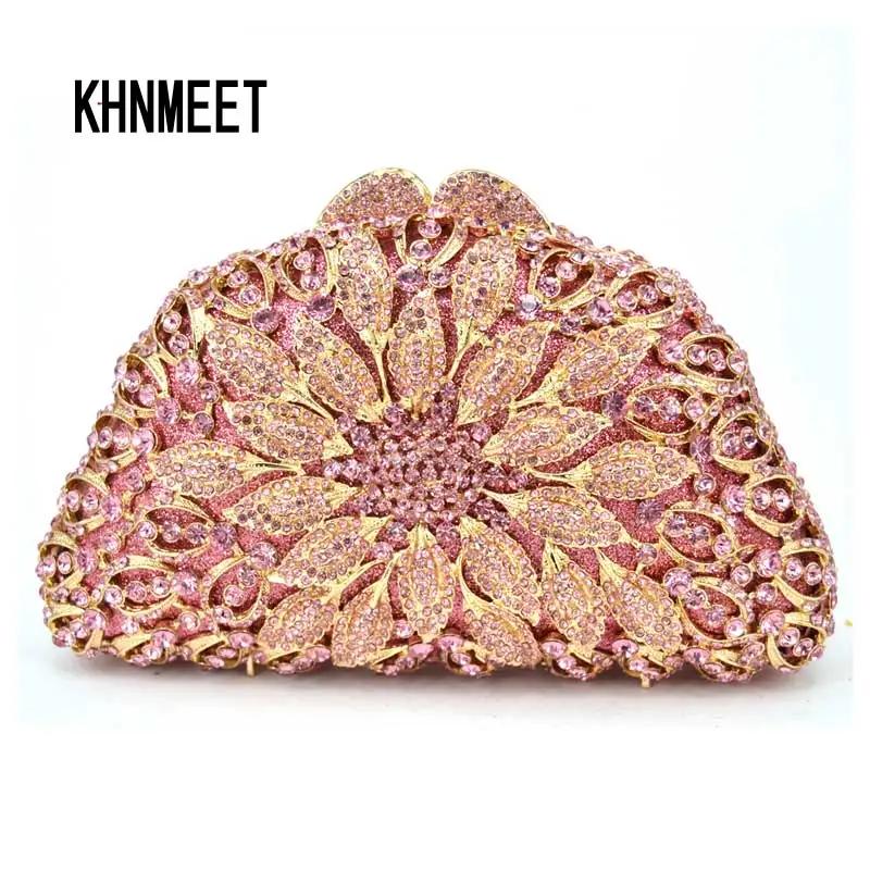 

LaiSC Newest Red Luxury Diamond Crystal Evening Bag Flower Clutch Party Purse for Wedding Dinner Bag Women Banquet Bag SC462