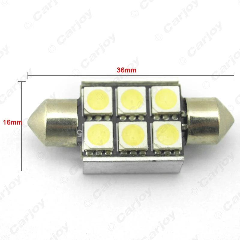 LEEWA 50pcs White 36mm 39mm No Error Canbus 6-LED 5050SMD Car Reading Light Festoon Dome LED Light Bulbs #CA2626