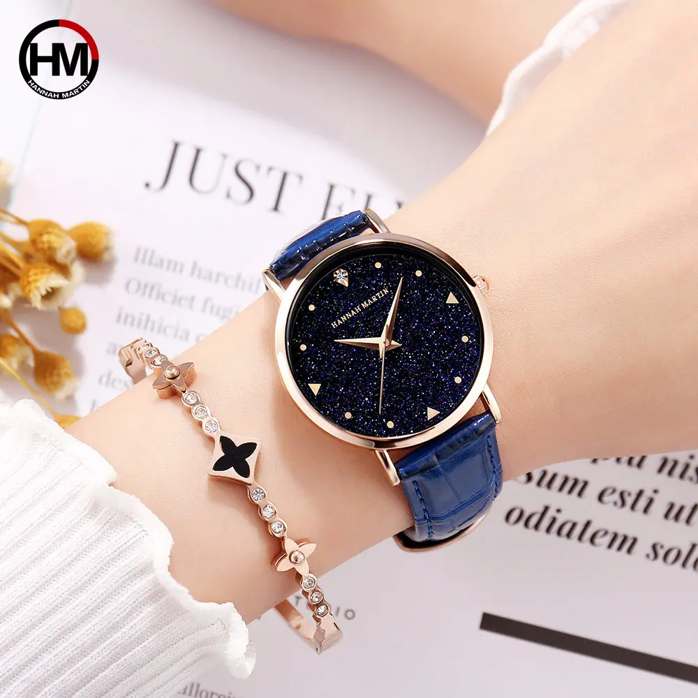 Top Luxury brand Japanese original imported movement quartz watch ladies waterproof leather flash Star Dial woman watch Clock