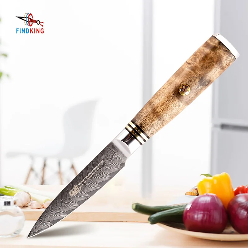 

FINDKING AUS-10 damascus steel arrow pattern Sapele wood handle damascus knife 3.5 inch paring knife 67 layers fruit knives