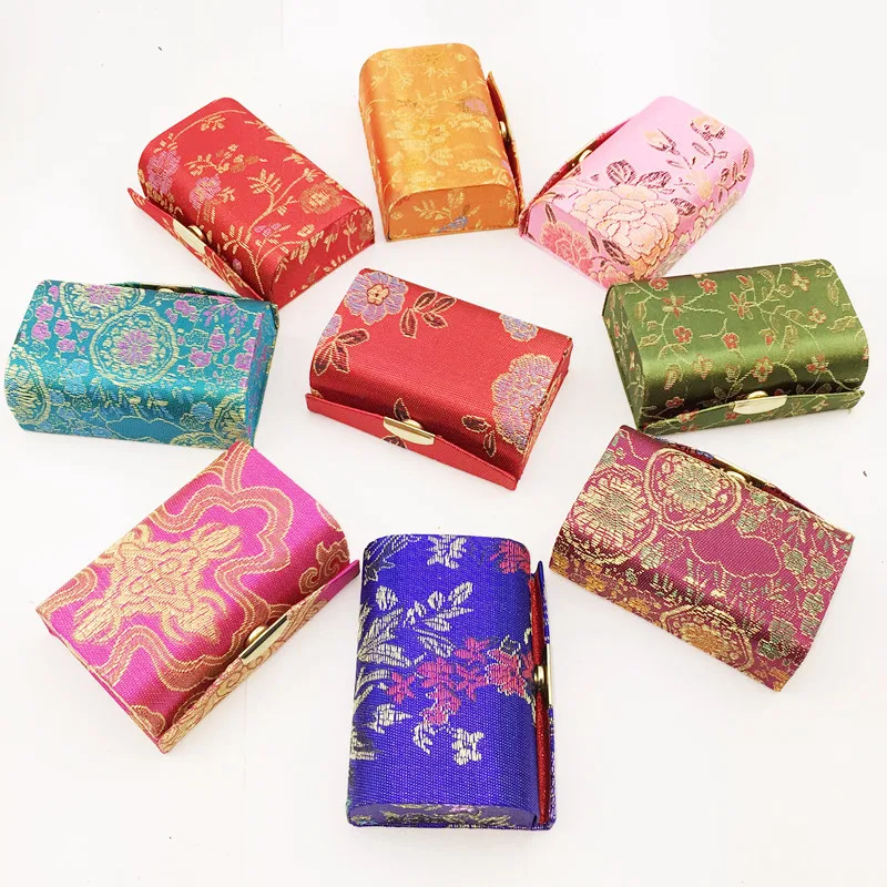 12pcs Creative Mini Chinese Wedding Bride Favor Candy Chocolate Boxes Silk Brocade Mirror Jewelry Case Lipstick Storage Tube