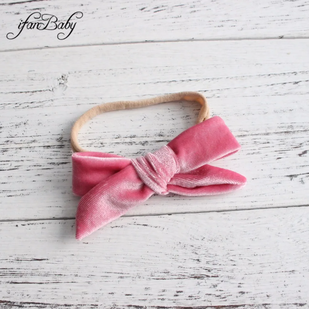 Fashionable baby headband kids girl Oversize Velvet Bow Nylon Headband flower hairband