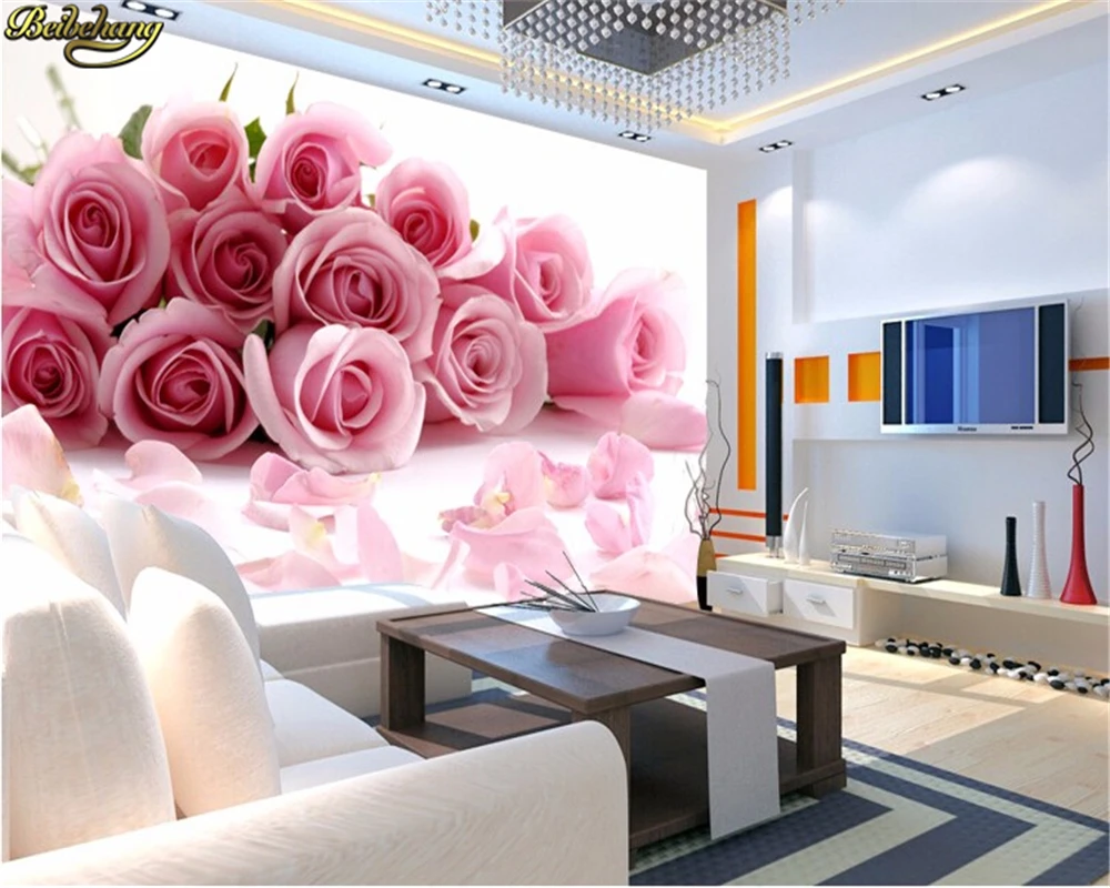 beibehang 3d photo wallpaper for Bedroom Pink Stereoscopic rose flower romantic living room bedroom wall mural wall paper