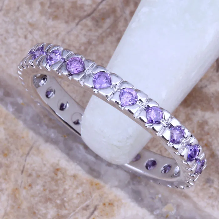 Amazing Purple Cubic Zirconia Silver Plated Ring Size 5 / 6 / 7 / 8 / 9 R0012