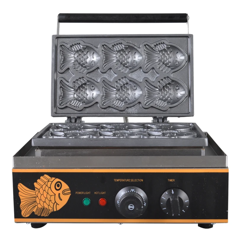 Máquina Eléctrica antiadherente para hacer gofres de pescado, utensilio de hierro para hacer waffles de pescado, comercial, 110V, 220V, 6 uds.