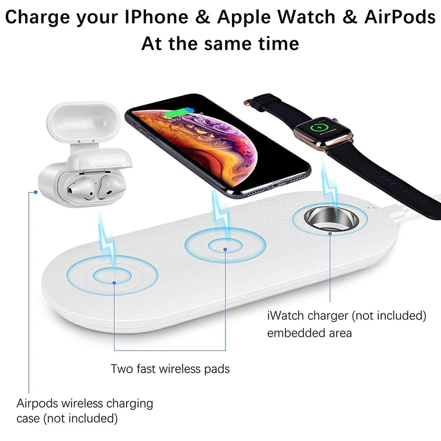 3 IN 1 QI Wireless Charger Pad for Apple Watch 5 2 3 4 Series AirPods 2 iPhone X 8 Plus XS 11 Max XR Fast Wireless Charging Dock