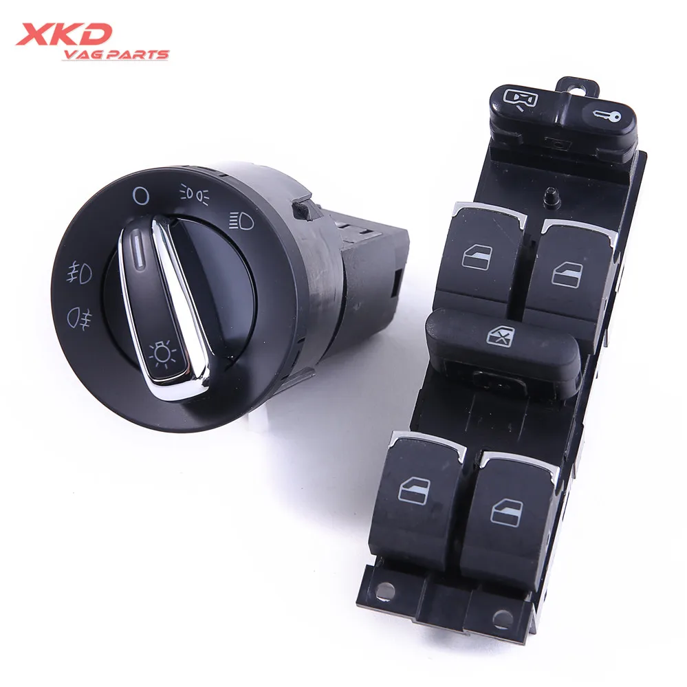 2Pcs Chrome Headlight Master Window Switch For V-W Golf Jet-ta MK4 Bora Passat Be-ttle