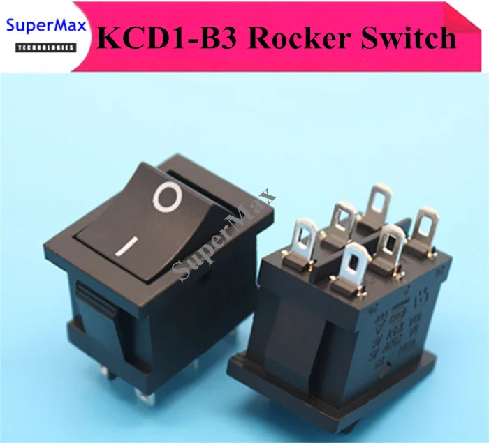 

High quality 100pcs/lot KCD1-B3 202 6pin Black power rocker switch