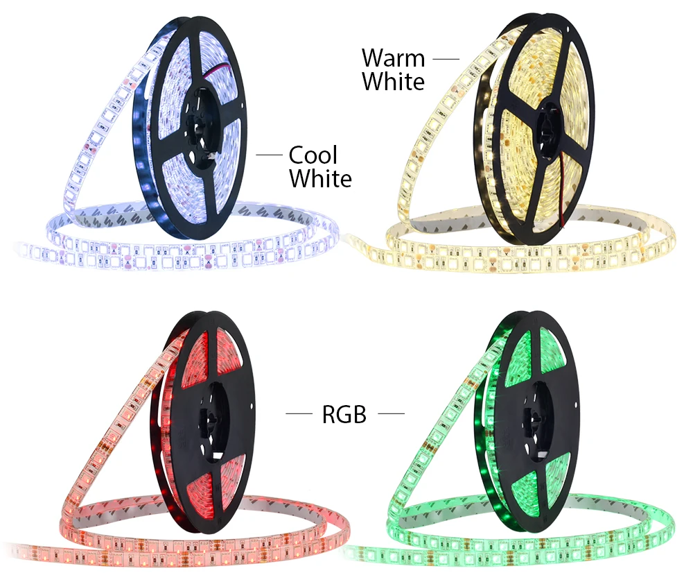 Светодиодная лента 5050, 12 В постоянного тока, гибсветильник Светодиодная лента IP65, водонепроницаемая, 60 светодиодов/м, 5 м, Светодиодная лента RGB 5050, белый/теплый белый/R/G/B