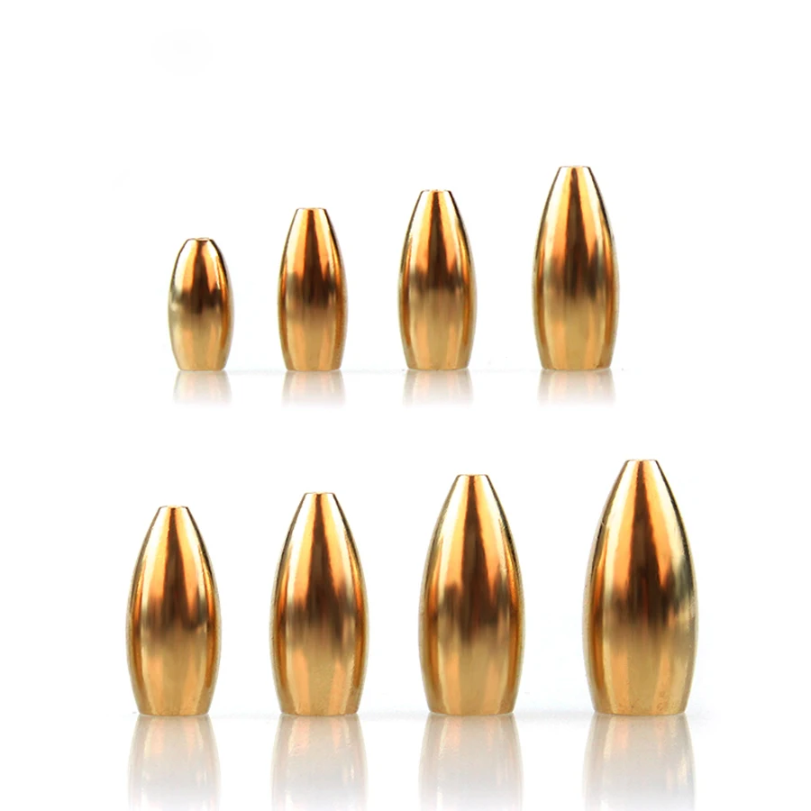 100Pcs Fishing Tungsten Sinkers 3.5g/5g/7g/14g/17g Bullet Shape Thread Gold Copper Brass Weight Tackle Sinking lure Accessories