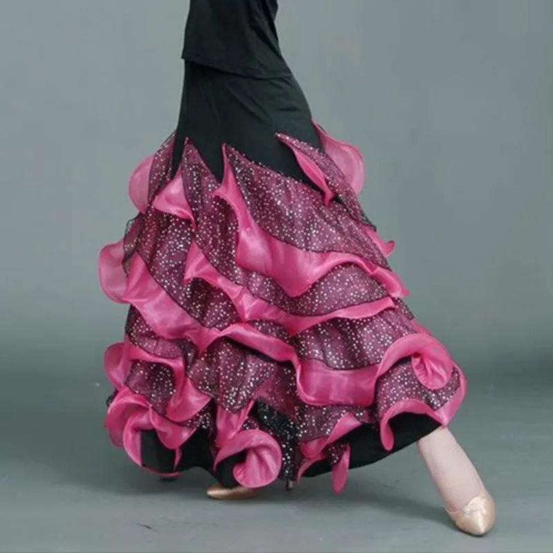 Swing Multi Layers Ballroom Skirt Women Flamenco Skirt Dance Wear Waltz Spanish Dance Costumes Standard Dance Skirt Rave Skirt