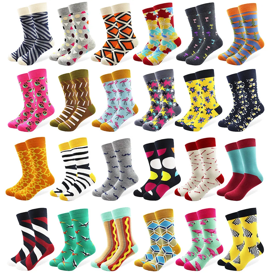 29 Patterns Men\'s Funny Combed Cotton Happy Socks Colorful Multi Pattern Long Tube Skateboard Casual Socks for Men