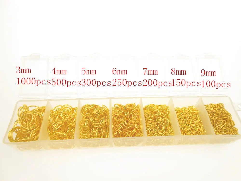 wholesale Lot 2400pcs 3-4-5-6-7-8-9mm 18KG Yellow Gold Components 925 silver jewelry findings jump rings a box