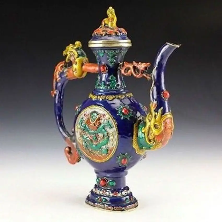 Elaborate Vintage Collectible Colorful enamel Handwork Dragon Teapot / Wine pot