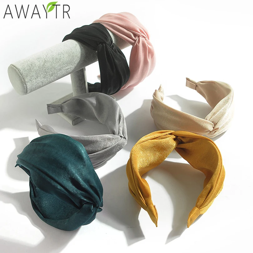 AWAYTR Women Headband Solid Twist Hairbands Turban Bow Knot Cross Tie Cloth Wide Hair Band Hoop Hair Accessories Lady Headdress