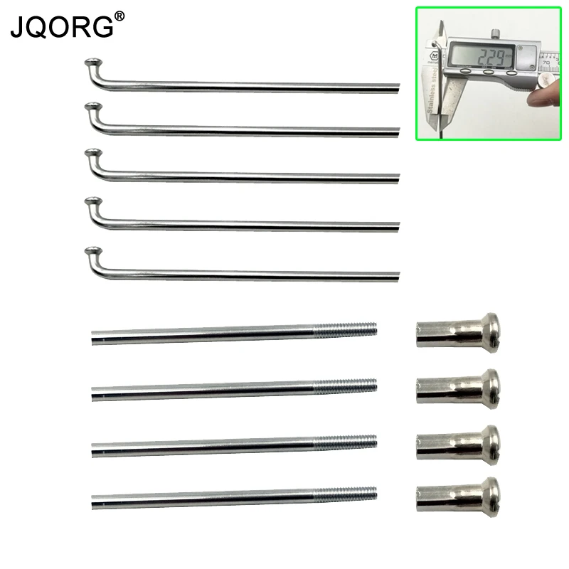 JQORG 13G Spokes Diameter 2.3 mm 304 Stainless Steel E-bike Spokes J-bend Sliver Color Electric Bicycle Motor Spokes With Caps