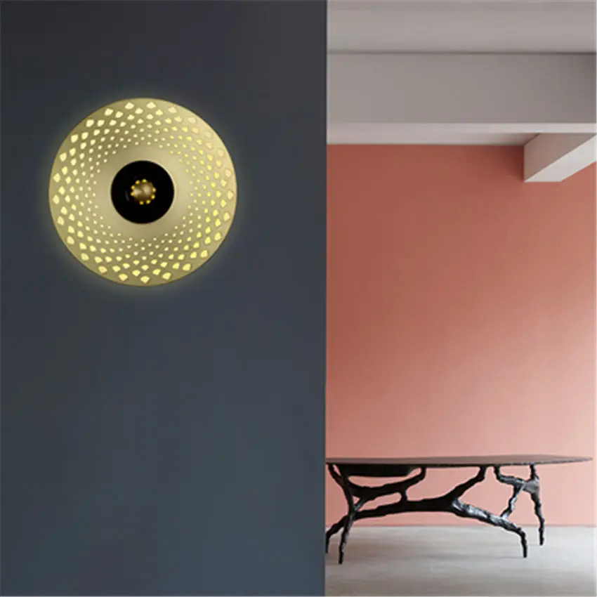 postmodern gold round Hollow led wall lamp led vanity stairs light villa corridor bedroom bedside lamp luxury home deco lighting