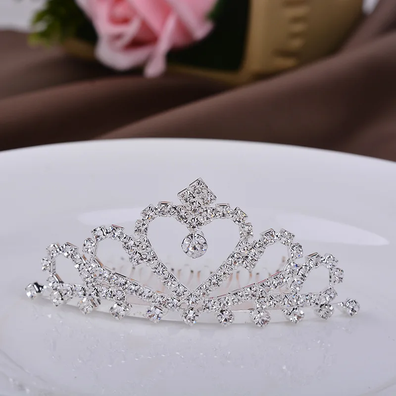 TREAZY Wholesale 20pcs Crystal Heart Shape Children Wedding Crowns Tiaras Flower Girls Hair Combs Bridesmaid Jewelry Accessories