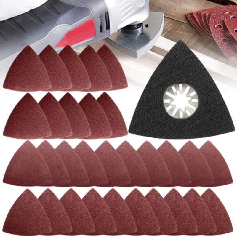 30pcs 90mm Delta levigatrice triangolare carta vetrata Hook & Loop carta abrasiva disco abrasivo strumenti per levigatura grana 60 80 120
