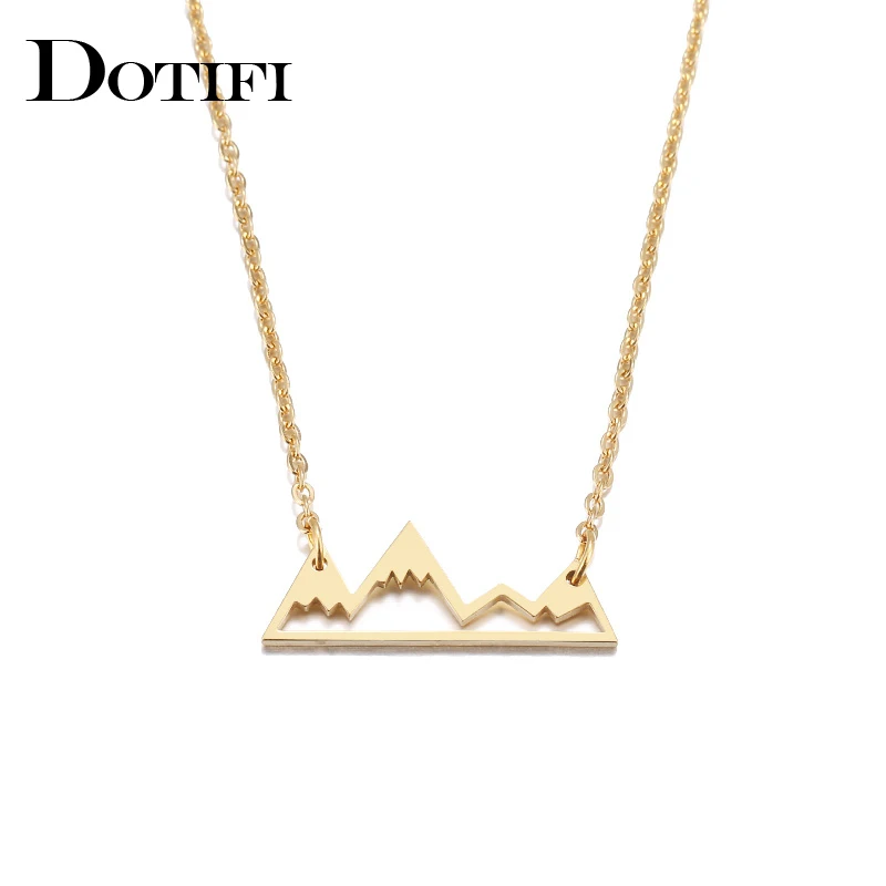 DOTIFI Stainless Steel Necklace Minimalist Mountain Top Pendant Snowy Mountain Necklace Hiking Outdoor Travel Jewelry Mountains