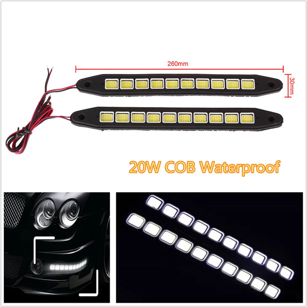 DC 12V 2pcs 20W White 10 SMD COB Waterproof LED Daytime Running Light Bulb Car Auto Soft Strip Fog Driving Light Lamps