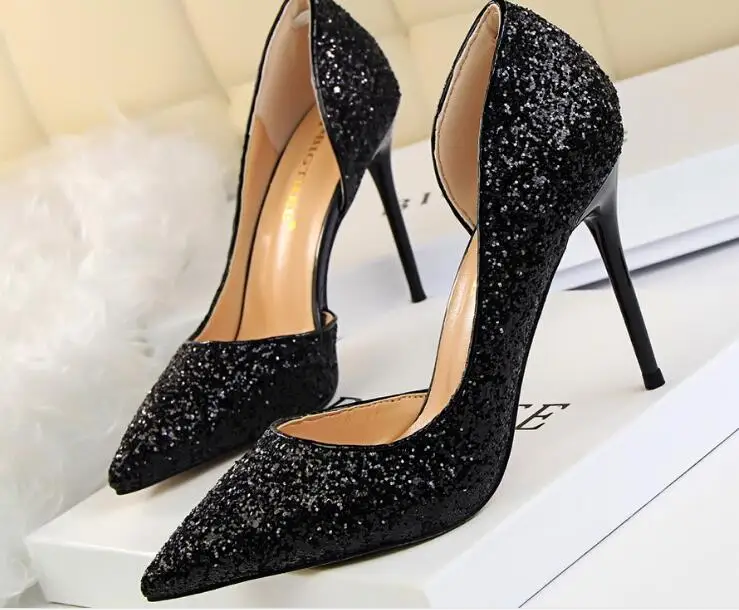 Sexy shallow mouth Women Pumps Wedding Shoes Extreme High Heels Women Heel Shoes Gold Sequins Gradient Stiletto Ladies Shoes