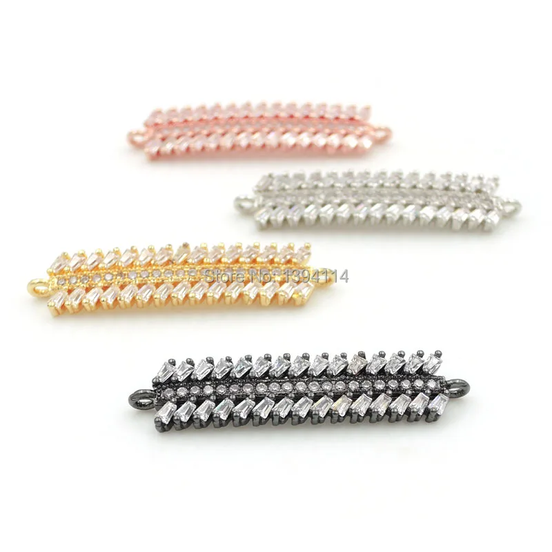 32*7*2mm Micro Pave Clear CZ Bar Connector With Parallel CZ Fit For Women As DIY Bracelets Accessory