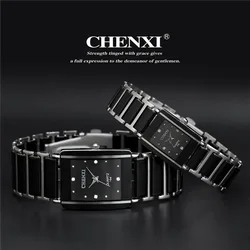 Tige offres spéciales mode haute qualité marque chenxi femmes hommes couples loisirs montre étanche carré céramique montre-bracelet CX-104