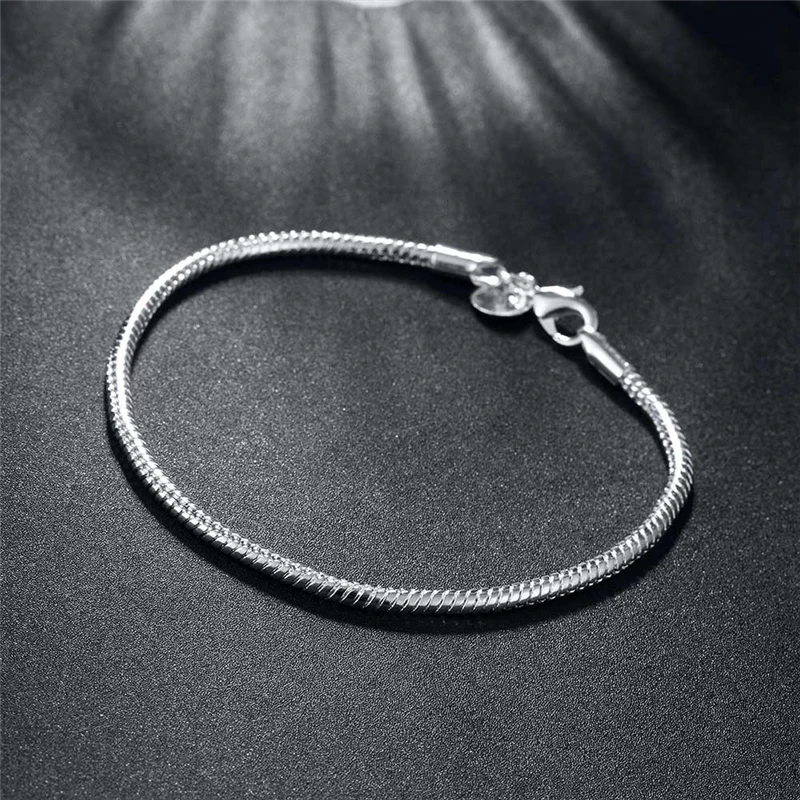 DOTEFFIL 925 Sterling Silver 8 Inch 3mm Snake Chain Basis Bracelet For Woman Charm Wedding Engagement Fashion Party Jewelry