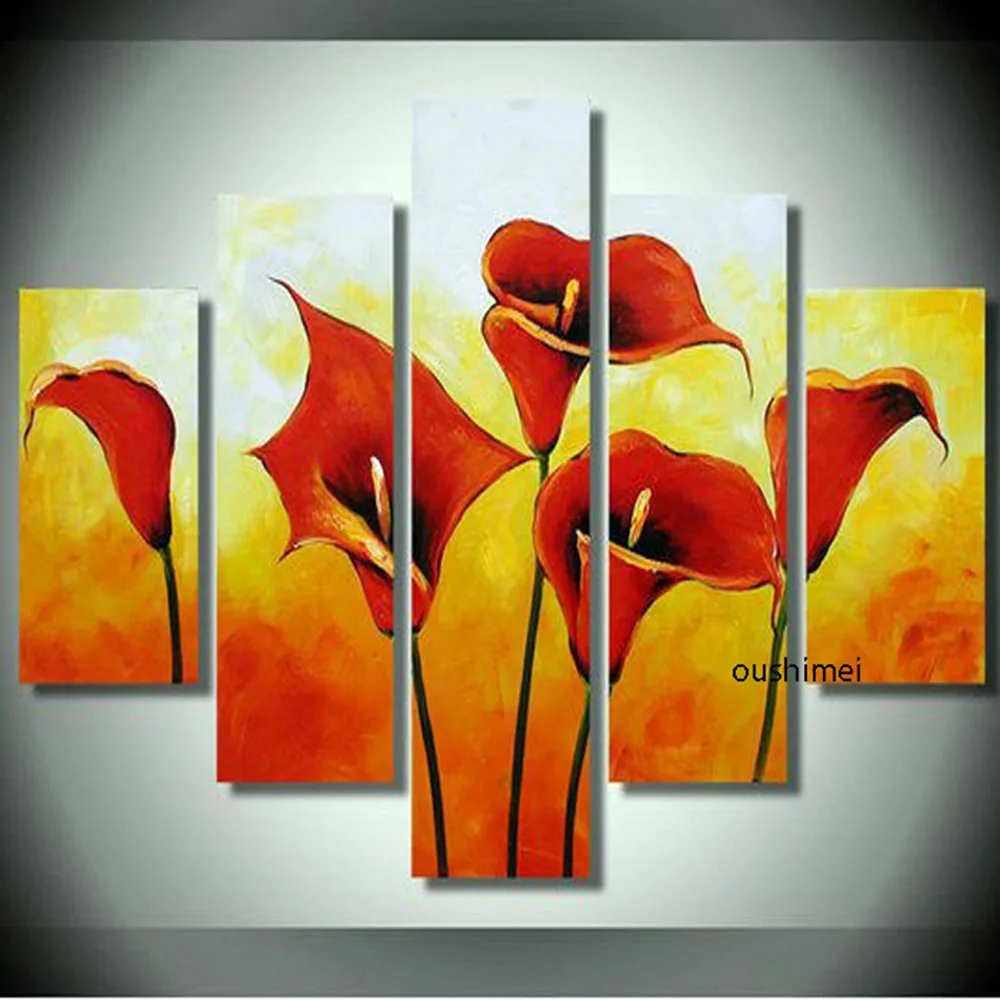 100% Hand-painted High Quality Oil Painting Abstract Home Decor Art Lily Flower Painting for Wall Decor Group Paintings