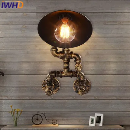 IWHD Water Pipe Scone Wall Light Vintage Retro Iron Arandela Loft Industrial Wall Lamp Bedroom Living Room Stairway Lighting