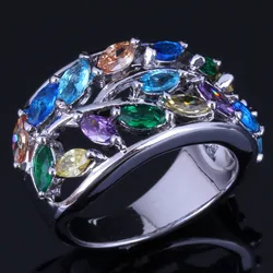 Divine Tree Multigem Multicolor Brown Cubic Zirconia Silver Plated Ring V1061