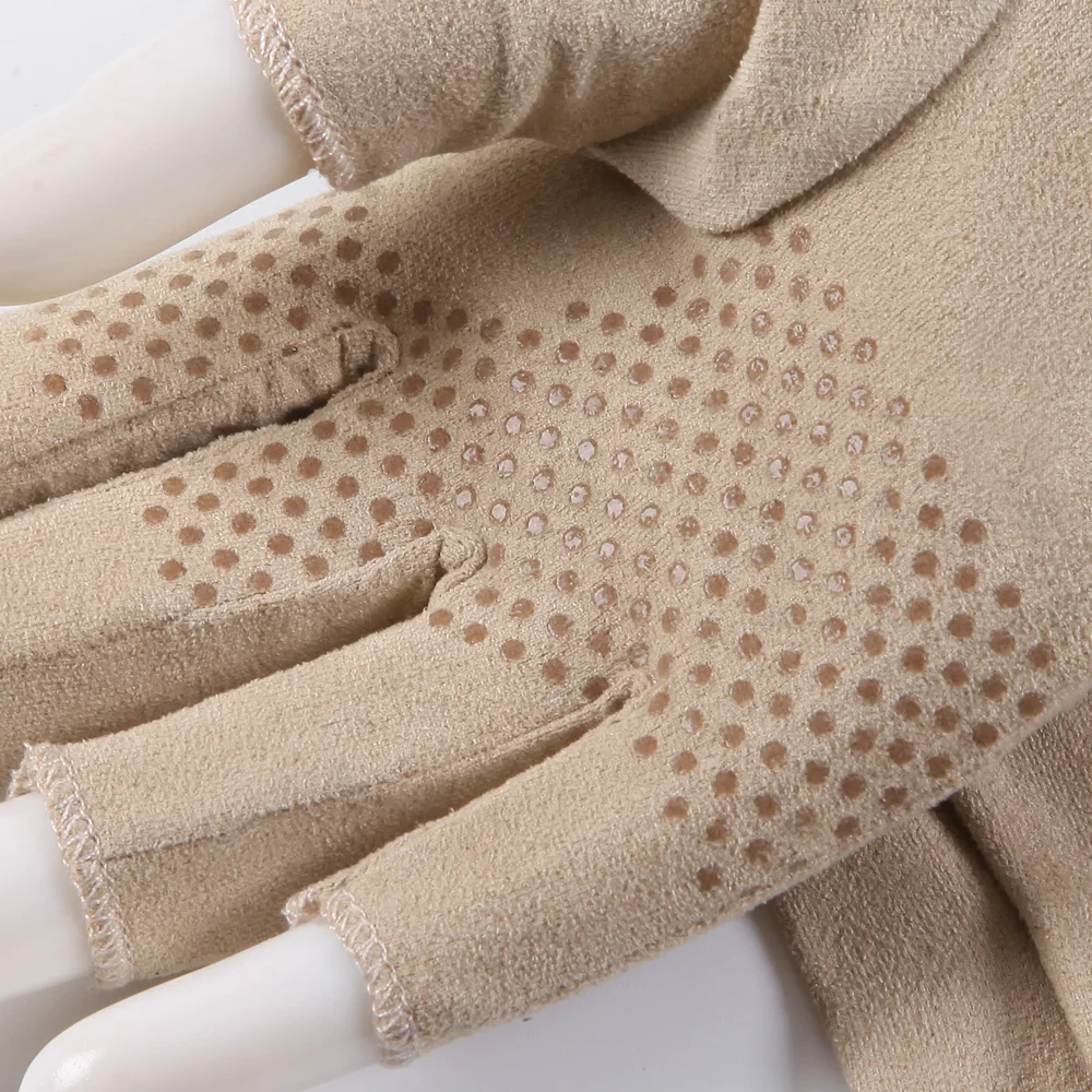 Faux Suede Non-Slip Sweat-Absorbent Semi-Fingers Driving Gloves Thin Sunscreen Driving Gloves Half-Finger Unisex SZ007W