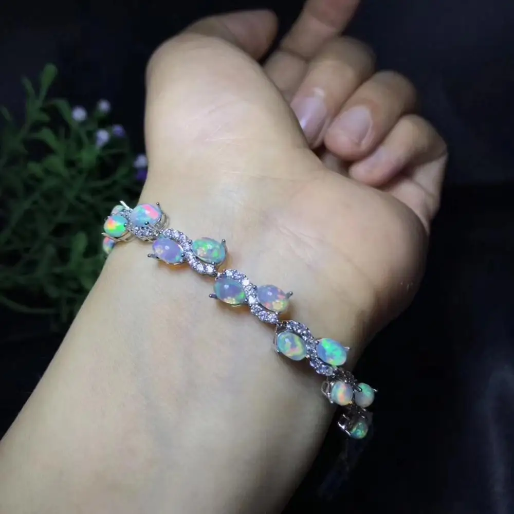 Natural opal bracelet, All kinds of fire colors are beautiful, 925 pure silver mosaic hot selling style, Ladies New Style