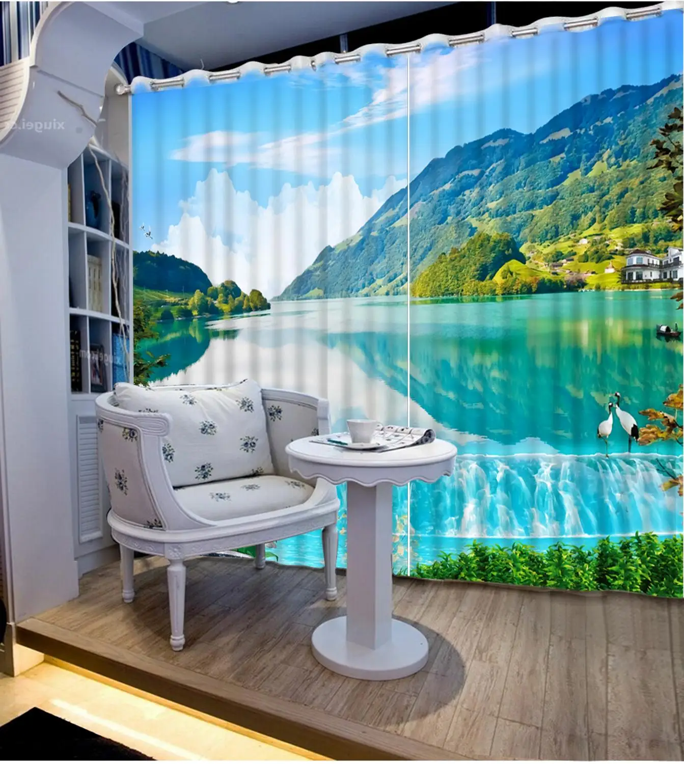 

customize photo print curtains Waterfall water curtains for living room Any room height modern curtains