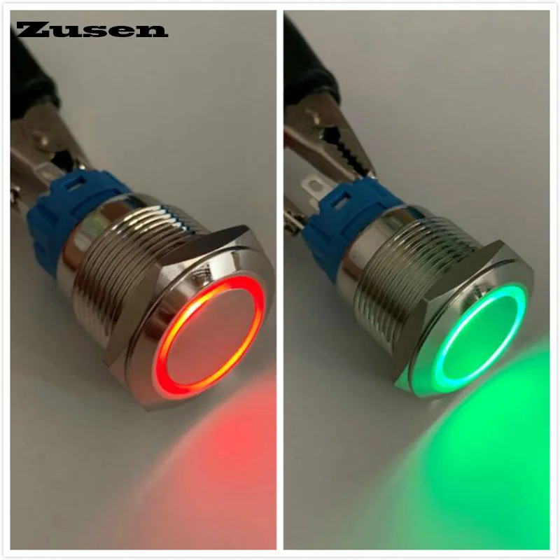 Zusen 19mm Dual-Color Led Latching ON/OFF 1NO1NC Momentary Push Button Switch IP65 (ZS19SF-11ZE/R-G/12V/N)