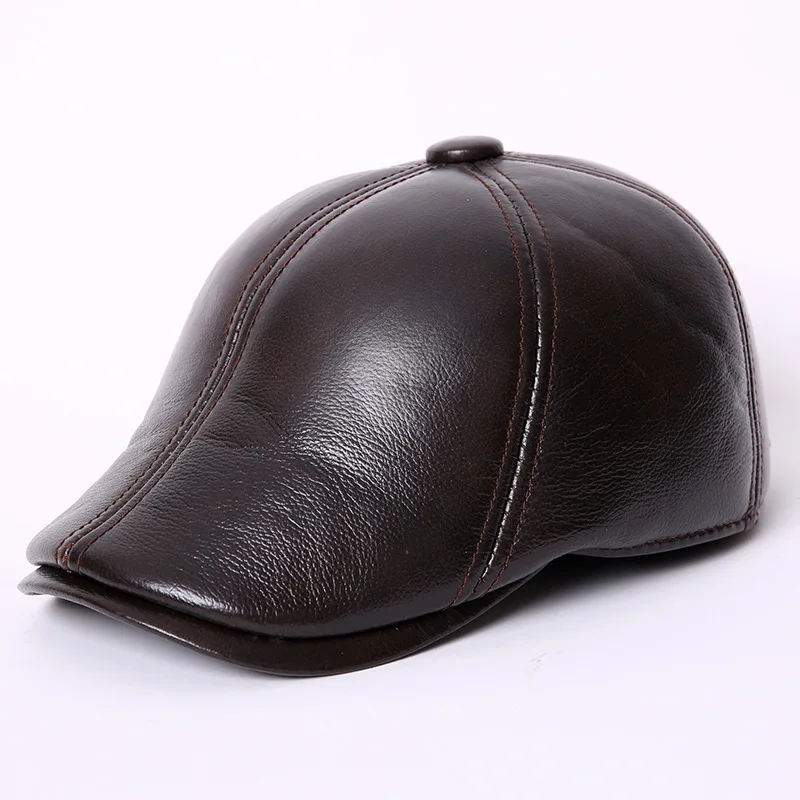 Winter Men Genuine Leather Hat Adult Sheepskin Baseball Caps Fashion Ear Protection Warm Headgear Cap Baseball Hat  B-7287